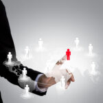 Social Network concept : hand point to social network and world