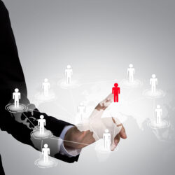 Social Network concept : hand point to social network and world